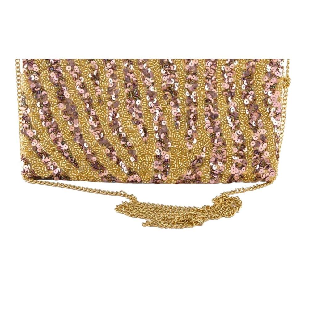 NEW JUDSON & CO. seed bead & sequin zebra print purse in gold